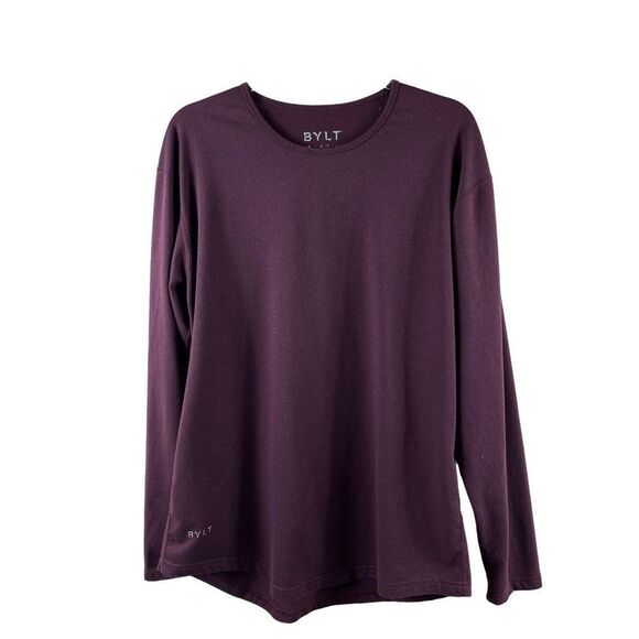 BYLT Basics Other - BYLT Signature Drop Cut Long Sleeve Crewneck Tee Shirt Mens Large Maroon Casual